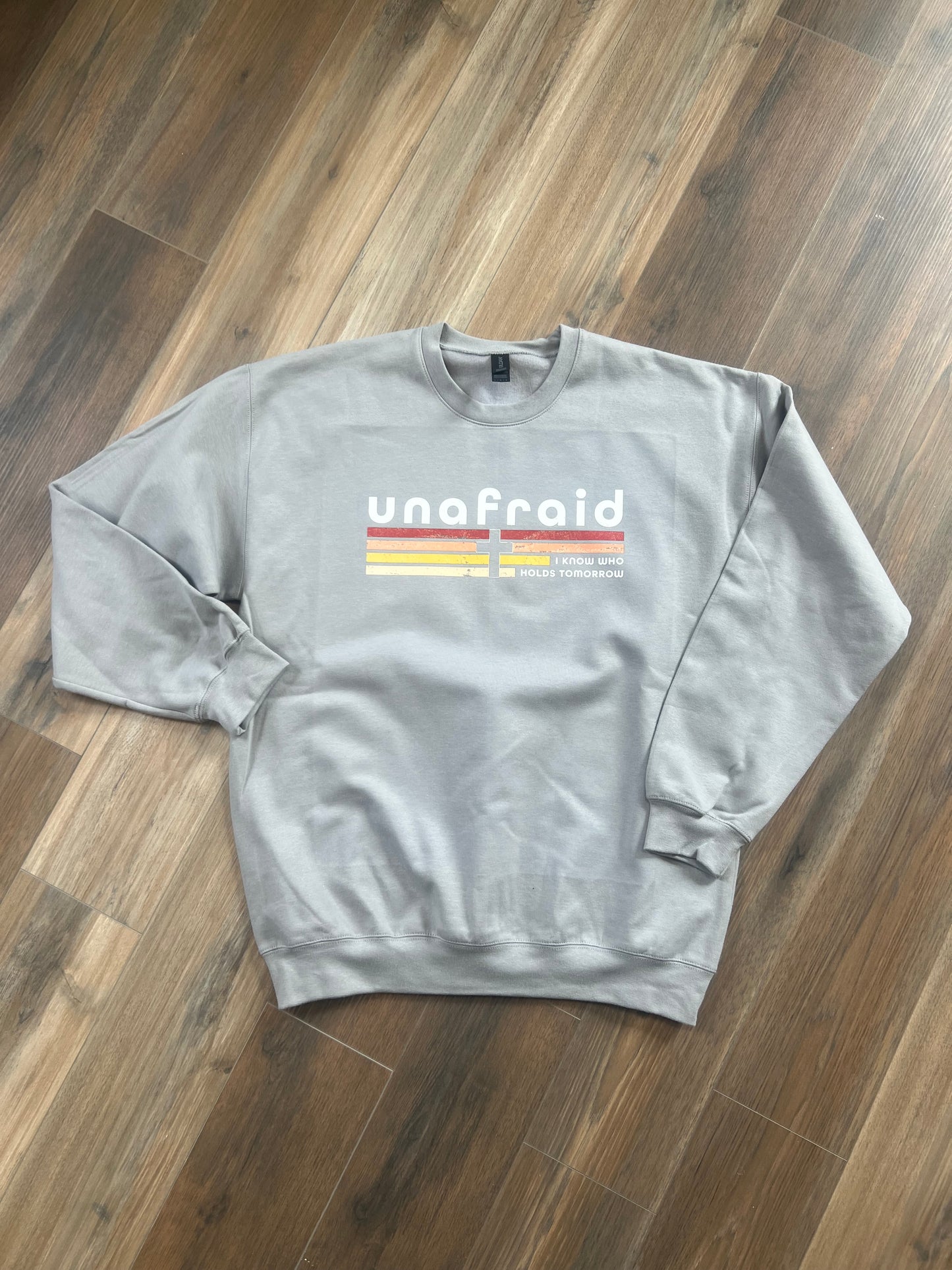 Unafraid Grey Gildan Crew Sweatshirt