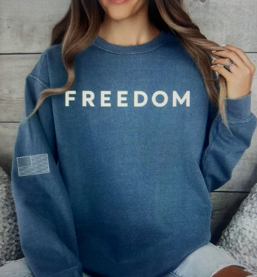 Freedom with flag on sleeve Comfort Colors Crew