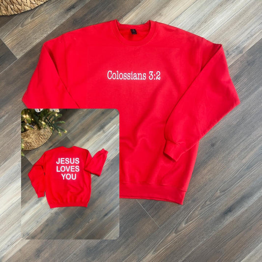 Jesus Loves You Red Crew Sweatshirt