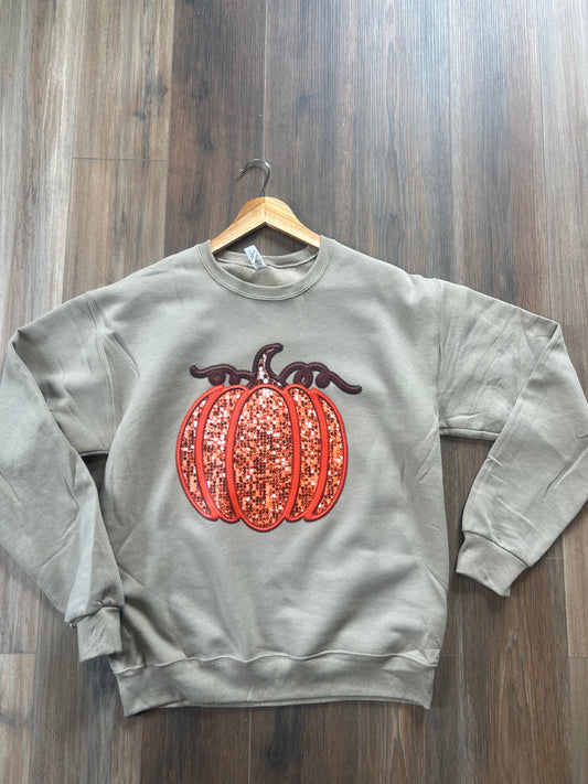 Faux Sequin Pumpkin Sweatshirt